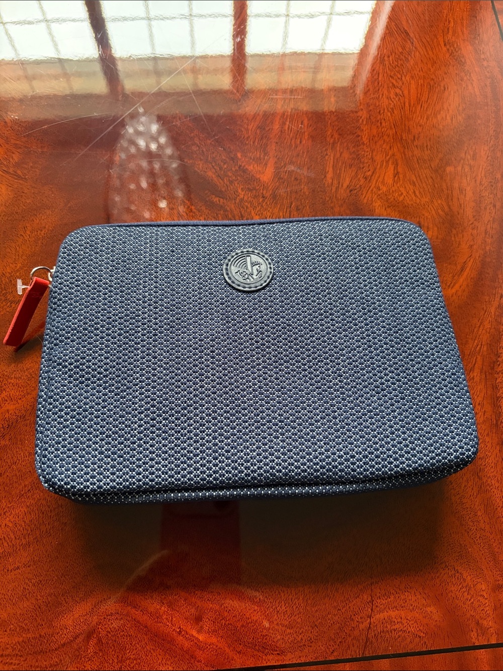 Men's Navy Textured Toiletry Bag with Branded Emblem
